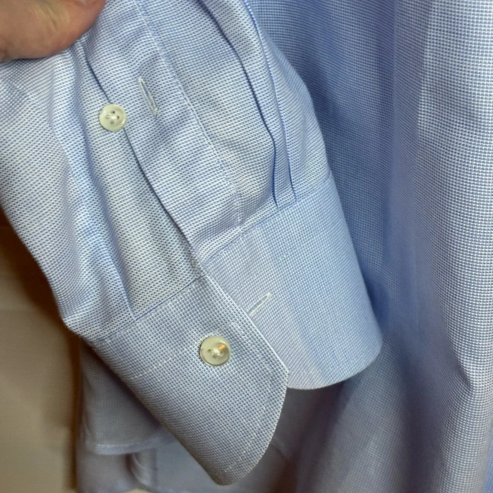 EUC CANALI Men's Light Blue Tiny Checkered Dress Shirt size 44 17.5 - Picture 5 of 10